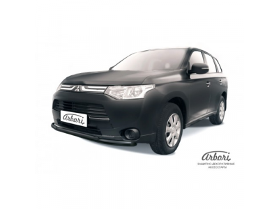 Защита переднего бампера Arbori d57+d42 двойная черная MITSUBISHI OUTLANDER 2013-2014