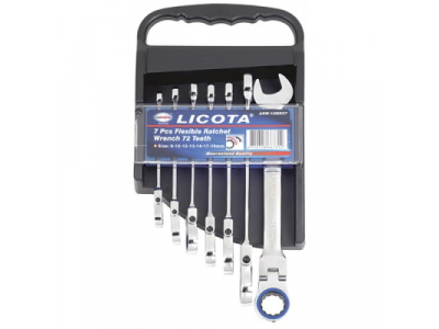 Набор ключей трещоточных с полукарданом 72 зуба 7пр.