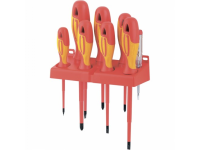 Набор отверток диэлектрических до 1000В, тестер, CrMo, двухкомпонентные рукоятки (8шт.)//Gross