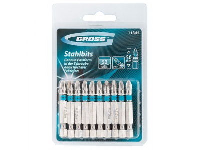 Набор бит PZ2х50, сталь S2, 10шт //GROSS